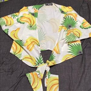 SHEIN Banana Print Tie-Front Top
